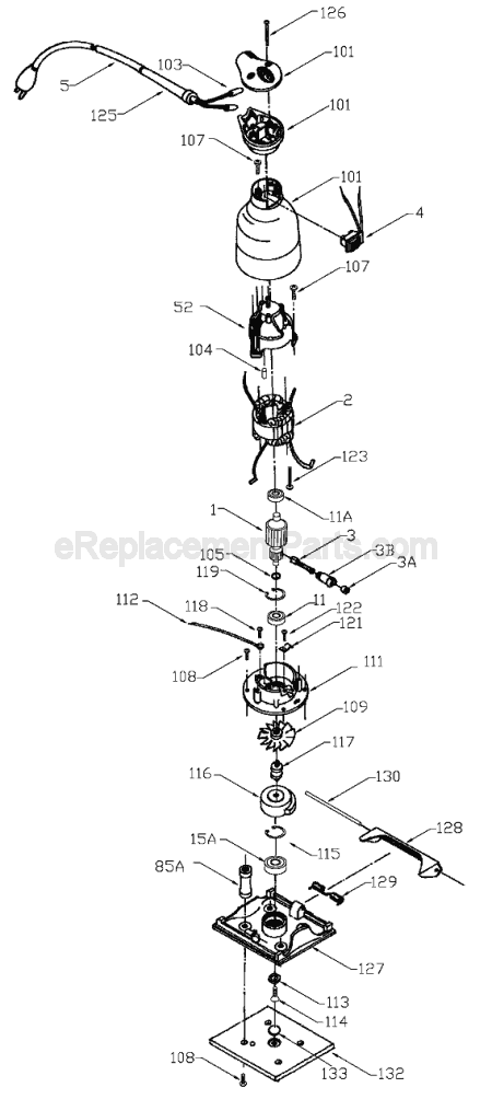 Page A Diagram and Parts List for Type 1 Porter Cable Sander Polisher